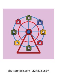 Ferris wheel spinning flat illustration.