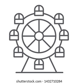 Ferris wheel thin line icon, funfair and entertainment, carousel sign, vector graphics, a linear pattern on a white background, eps 10.