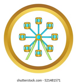 Ferris wheel vector icon in golden circle, cartoon style isolated on white background