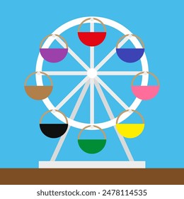 Ferris wheel vector illustration. Flat design of amusement park ferris wheel.