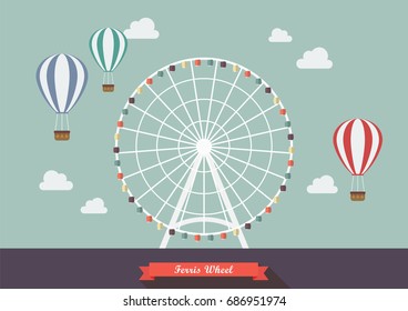 Ferris wheel vector illustration. Flat style design