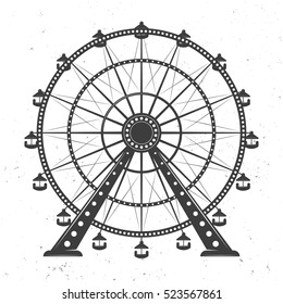 Ferris wheel vector monochrome illustration isolated on white background with texture 