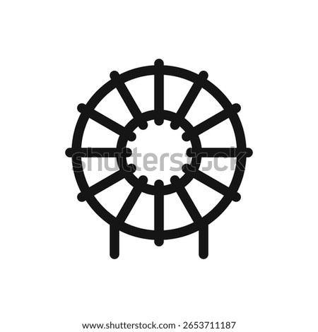 Ferrite core inductor line icon, toroidal inductor electronic component vector symbol with editable stroke