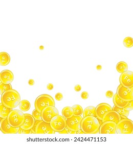 Ferritin round droplets scattered randomly.  Beauty treatment and nutrition skin care.   Wellness concept. Essential vitamins vector illustration. 