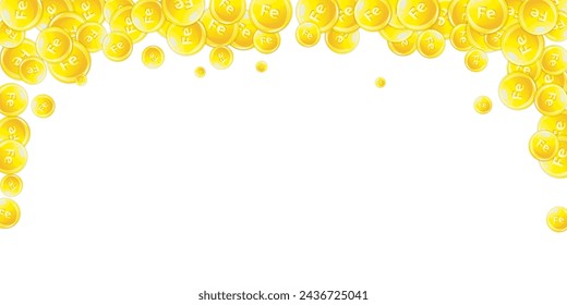 Ferritin round droplets scattered randomly.  Beauty treatment and nutrition skin care.   Essential vitamins vector illustration.  Wellness concept.