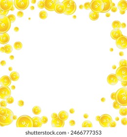 Ferritin round droplets scattered randomly.  Beauty treatment and nutrition skin care.   Medical and scientific background.  Wellness concept.