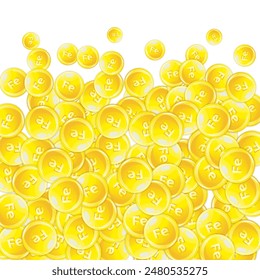 Ferritin round droplets scattered randomly.  Beauty treatment and nutrition skin care.   Essential vitamins vector illustration.  Healthy life concept.