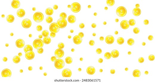 Ferritin round droplets scattered randomly.  Beauty treatment and nutrition skin care.   Healthy life concept. Medical and scientific background. 