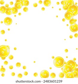 Ferritin round droplets scattered randomly.  Beauty treatment and nutrition skin care.   Healthy life concept. Essential vitamins vector illustration. 