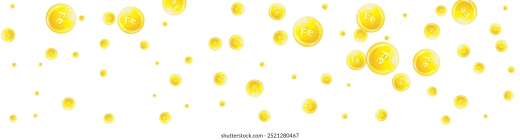 Ferritin round droplets scattered randomly.  Beauty treatment and nutrition skin care.   Wellness concept. Essential vitamins vector illustration. 