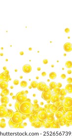 Ferritin round droplets scattered randomly.  Beauty treatment and nutrition skin care.   Medical and scientific background.  Wellness concept.