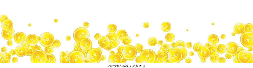 Ferritin round droplets scattered randomly.  Beauty treatment and nutrition skin care.   Healthy life concept. Essential vitamins vector illustration. 