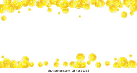 Ferritin round droplets scattered randomly.  Beauty treatment and nutrition skin care.   Healthy life concept. Essential vitamins vector illustration. 