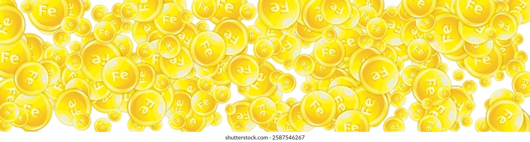 Ferritin round droplets scattered randomly.  Beauty treatment and nutrition skin care.   Wellness concept. Essential vitamins vector illustration. 