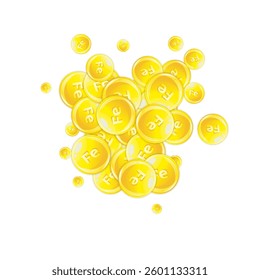 Ferritin round droplets scattered randomly.  Beauty treatment and nutrition skin care.   Medical and scientific background.  Healthy life concept.