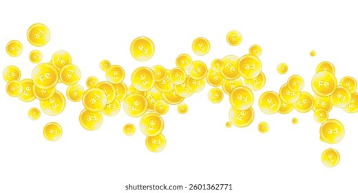 Ferritin round droplets scattered randomly.  Beauty treatment and nutrition skin care.   Medical and scientific background.  Wellness concept.