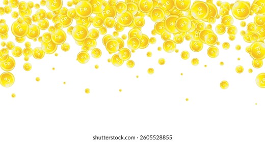 Ferritin round droplets scattered randomly.  Beauty treatment and nutrition skin care.   Wellness concept. Essential vitamins vector illustration. 