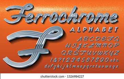 Ferrochrome Is A Classic Retro Automotive Style Script Alphabet, Reminiscent Of American Cars From The 1950s Through 1970s. This Font Has Highly Detailed Chrome Metallic Effects.