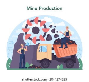 Ferrous metallurgy concept. Steel or metal extracting and production industry. Industrial mining, metallurgical industry. Vector flat illustration