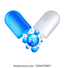 Ferrum, Fe. Icon structure chemical element round shape circle light blue. Chemical element of periodic table