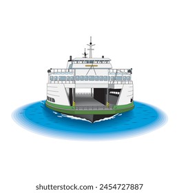 a ferry boat is floating on top of a body of water