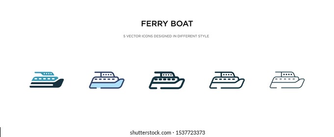 ferry boat icon in different style vector illustration. two colored and black ferry boat vector icons designed in filled, outline, line and stroke style can be used for web, mobile, ui