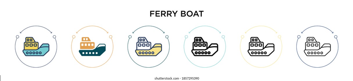 Ferry boat icon in filled, thin line, outline and stroke style. Vector illustration of two colored and black ferry boat vector icons designs can be used for mobile, ui, web