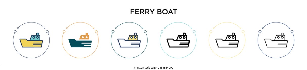Ferry boat icon in filled, thin line, outline and stroke style. Vector illustration of two colored and black ferry boat vector icons designs can be used for mobile, ui, web