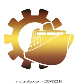 Ferry boat icon in gear. Minimalistic flat sign for graphic design
