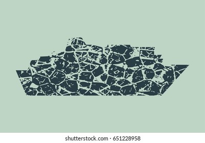Ferry boat icon. Image relative to sea traveling. Grunge cracked texture
