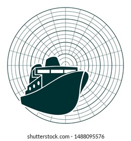 Ferry boat icon in thin line style on radar display.