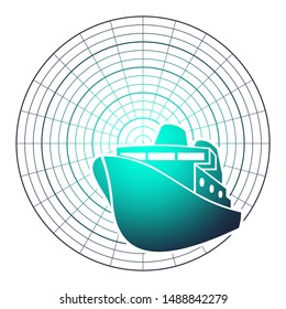 Ferry boat icon in thin line style on radar display.