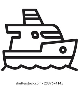 ferry boat outline icon. Transportation illustration for templates, web design and infographics. Pixel-perfect at 64x64