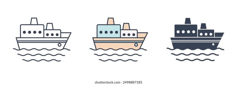 Ferry, Boat, sail, sailing, ship, yacht icon symbol vector illustration isolated on white background