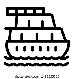 Ferry boat sailing on water waves, simple black and white transportation icon