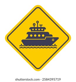 Ferry, boat, sailing, ship, yacht. black icon symbol illustration on yellow background.