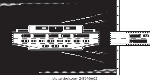 Ferry boat sails from the dock to the sea - vector illustration