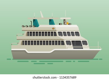 Ferry Boat Ship Flat Style Vector Illustration