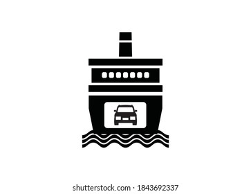 Ferry boat. Simple illustration in black and white