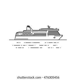 Ferry boat vector illustration in linear stile. Travel line icon, isolated on white background