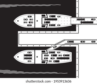 Ferry boats loading cars in port - vector illustration