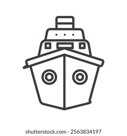 Ferry Icon Depicting a Passenger Ship in Black and White