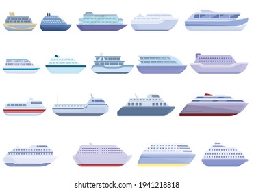 Ferry icons set. Cartoon set of ferry vector icons for web design