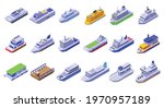 Ferry icons set. Isometric set of ferry vector icons for web design isolated on white background