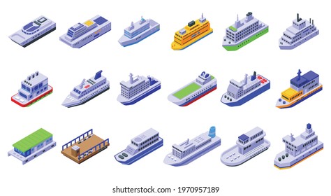 Ferry Icons Set. Isometric Set Of Ferry Vector Icons For Web Design Isolated On White Background