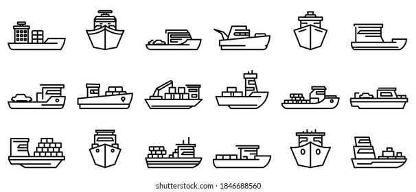 Ferry icons set. Outline set of ferry vector icons for web design isolated on white background