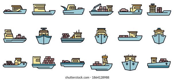 Ferry icons set. Outline set of ferry vector icons thin line color flat on white