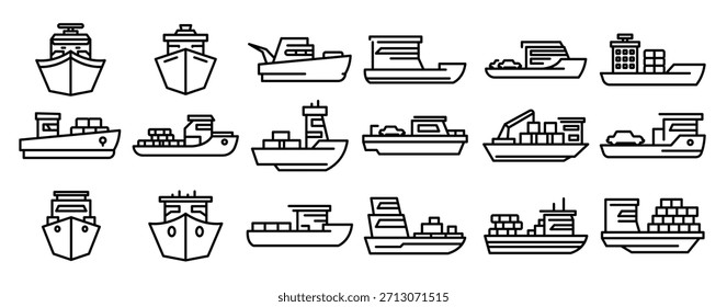 Ícones de balsa definidos. Conjunto de esboços de ícones de vetor de balsa para web design isolado no fundo branco