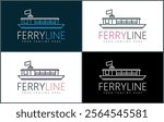 Ferry ship boat line art luxury logo set template design