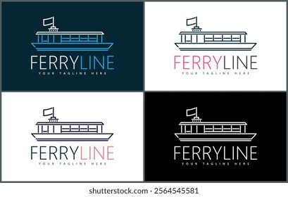 Ferry ship boat line art luxury logo set template design